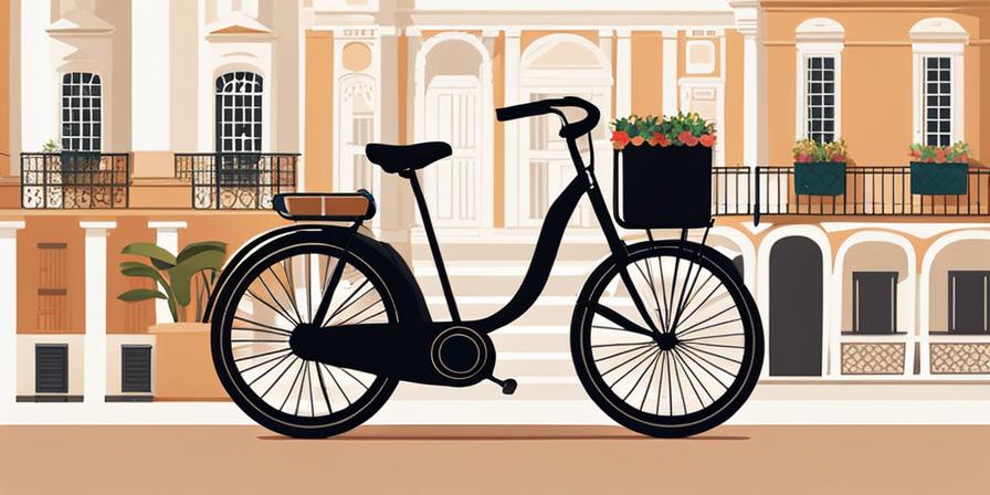 Bicicleta eco-turística frente a monumentos sustentables