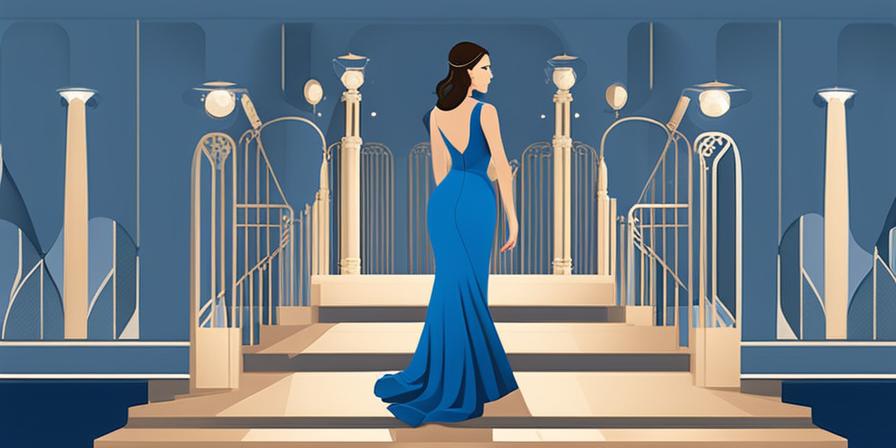 Mujer con traje de falera azul elegante