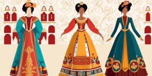 Dos Falleras Valencianas con trajes tradicionales coloridos