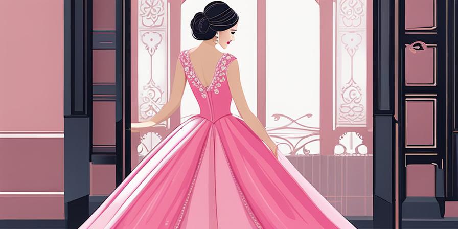 Mujer elegante con vestido fallera rosa