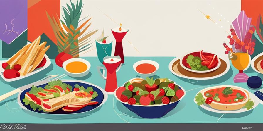 Una mesa festiva llena de platos coloridos y deliciosos