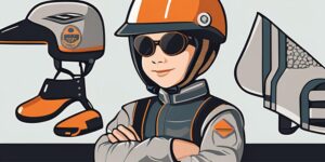Niño con casco y guantes protegido por barreras de seguridad