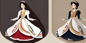 Mujer con traje de fallera blanco, elegante y tradicional