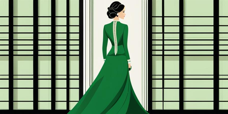 Mujer con traje de fallera verde posando con confianza y estilo