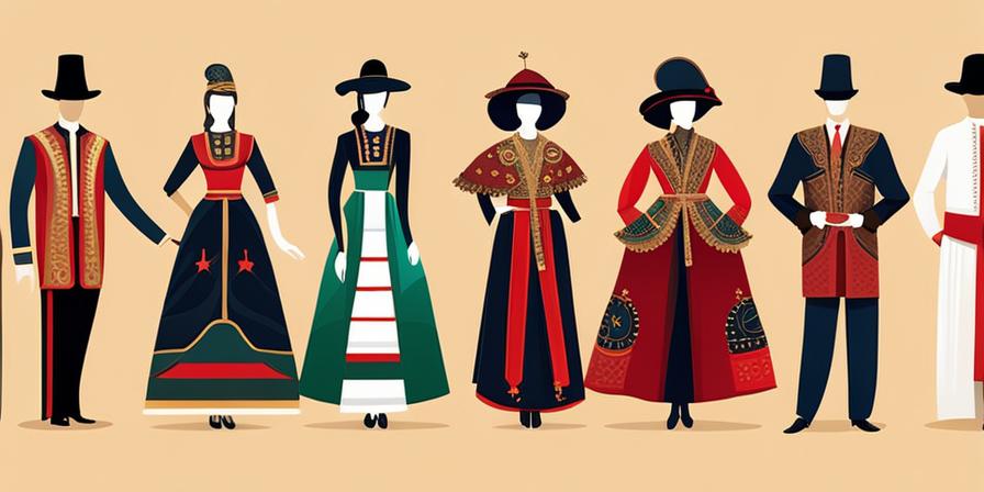 Hombres y mujeres con trajes tradicionales y adornos festivos